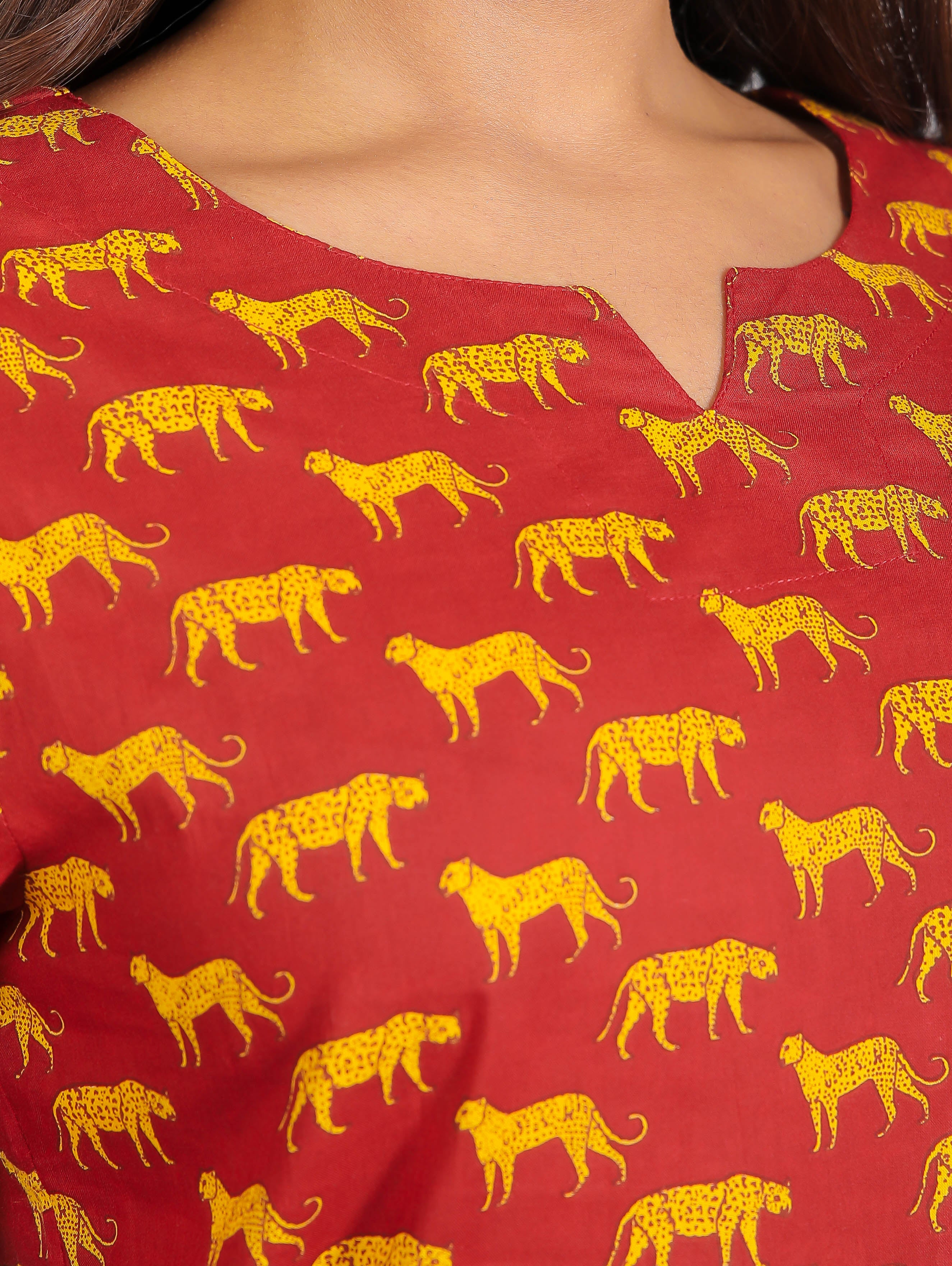 Leopard Print on Maroon Cotton Lounge Set for Women