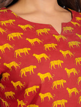 Leopard Print on Maroon Cotton Lounge Set for Women