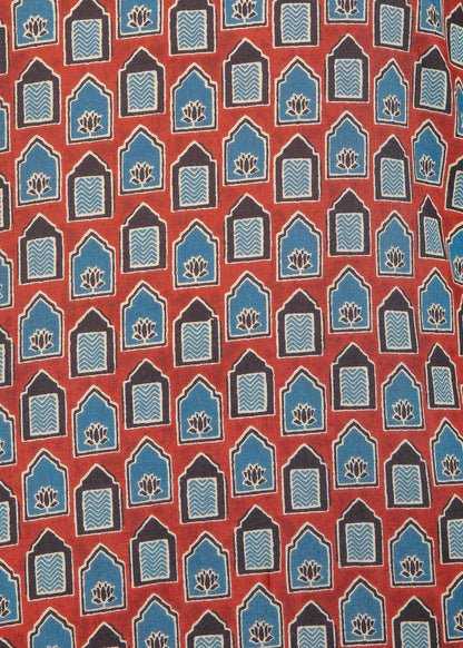 Blue Motifs on Red Cotton Lounge Set for Women