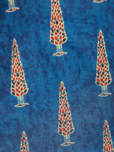 Pine Tree Motifs on Blue Cotton Lounge Set for Women