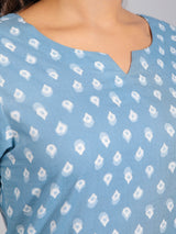 White motifs on Blue Cotton Lounge Set for Women