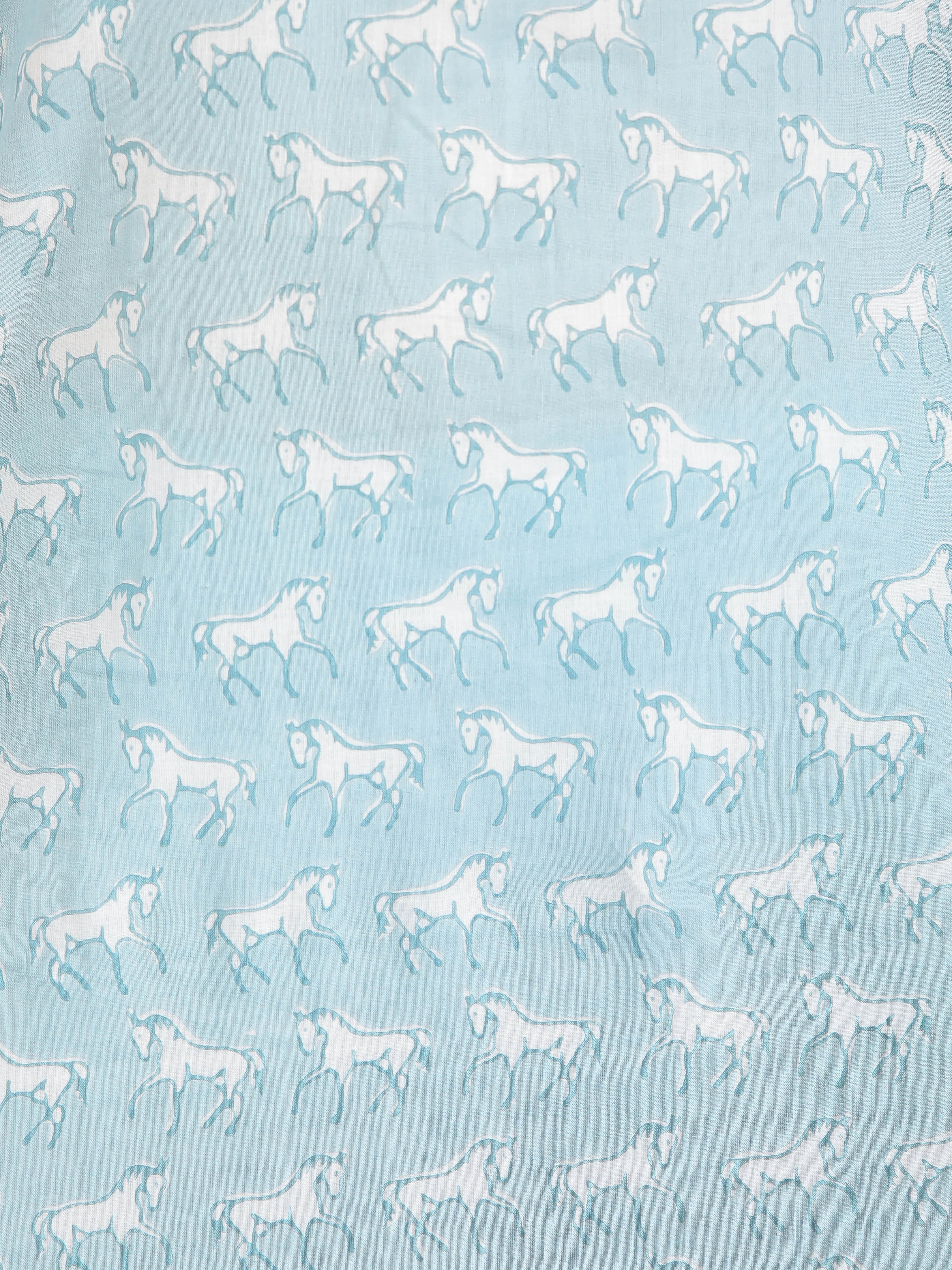 White Horse on Blue Cotton Lounge Set for Women