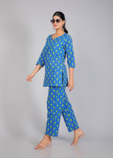 Green & Blue Cotton Lounge Set for Women