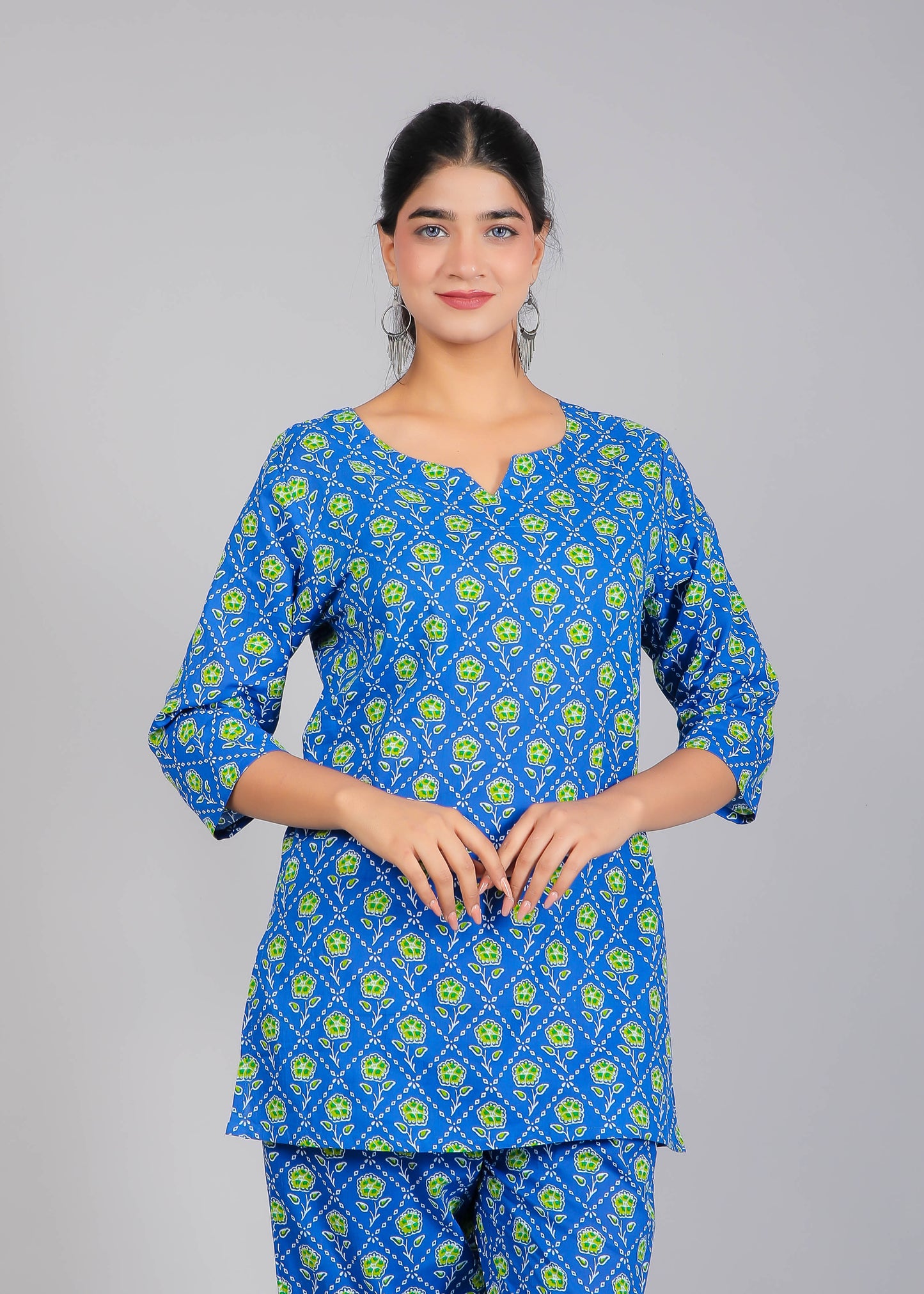 Green & Blue Cotton Lounge Set for Women