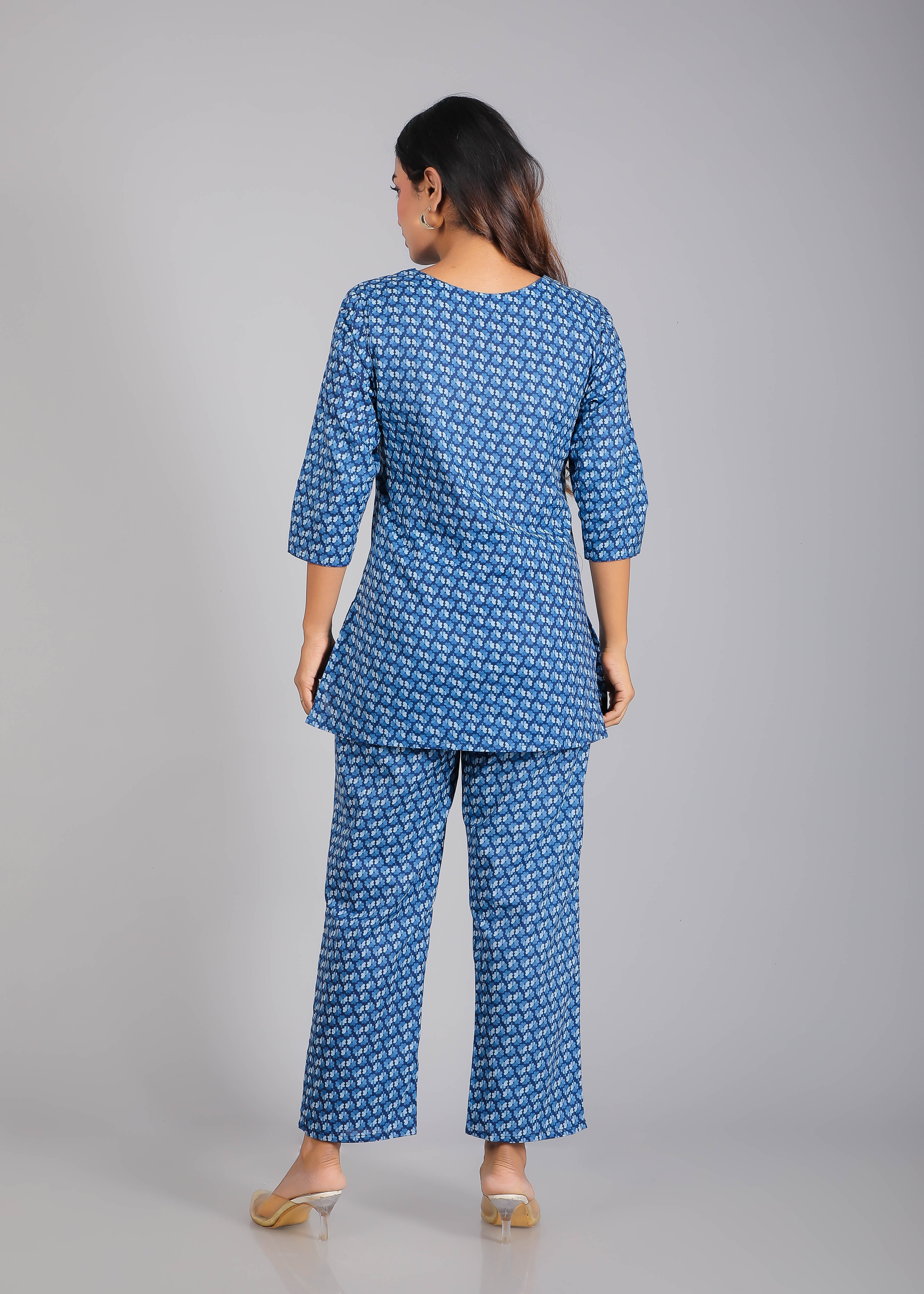 Blue & White Cotton Lounge Set for Women