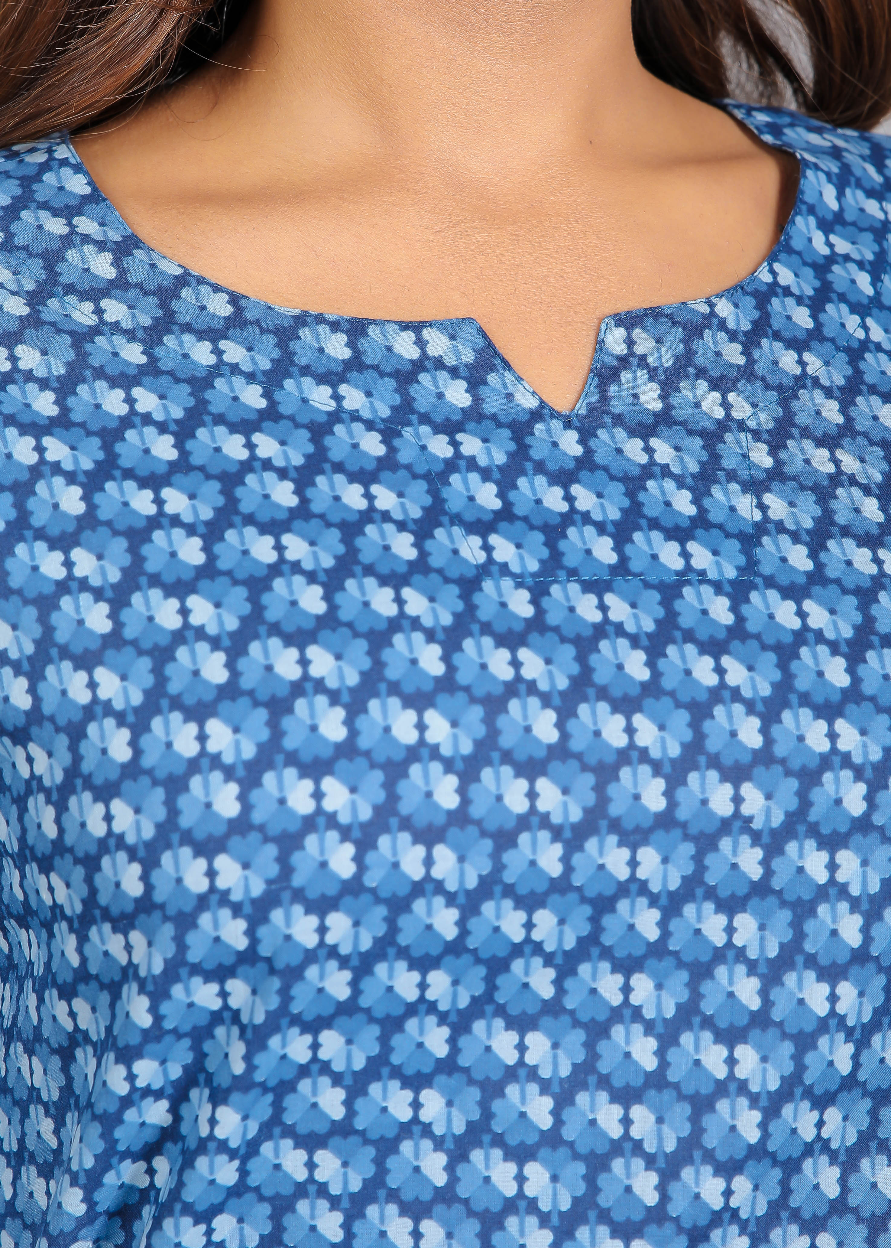 Blue & White Cotton Lounge Set for Women