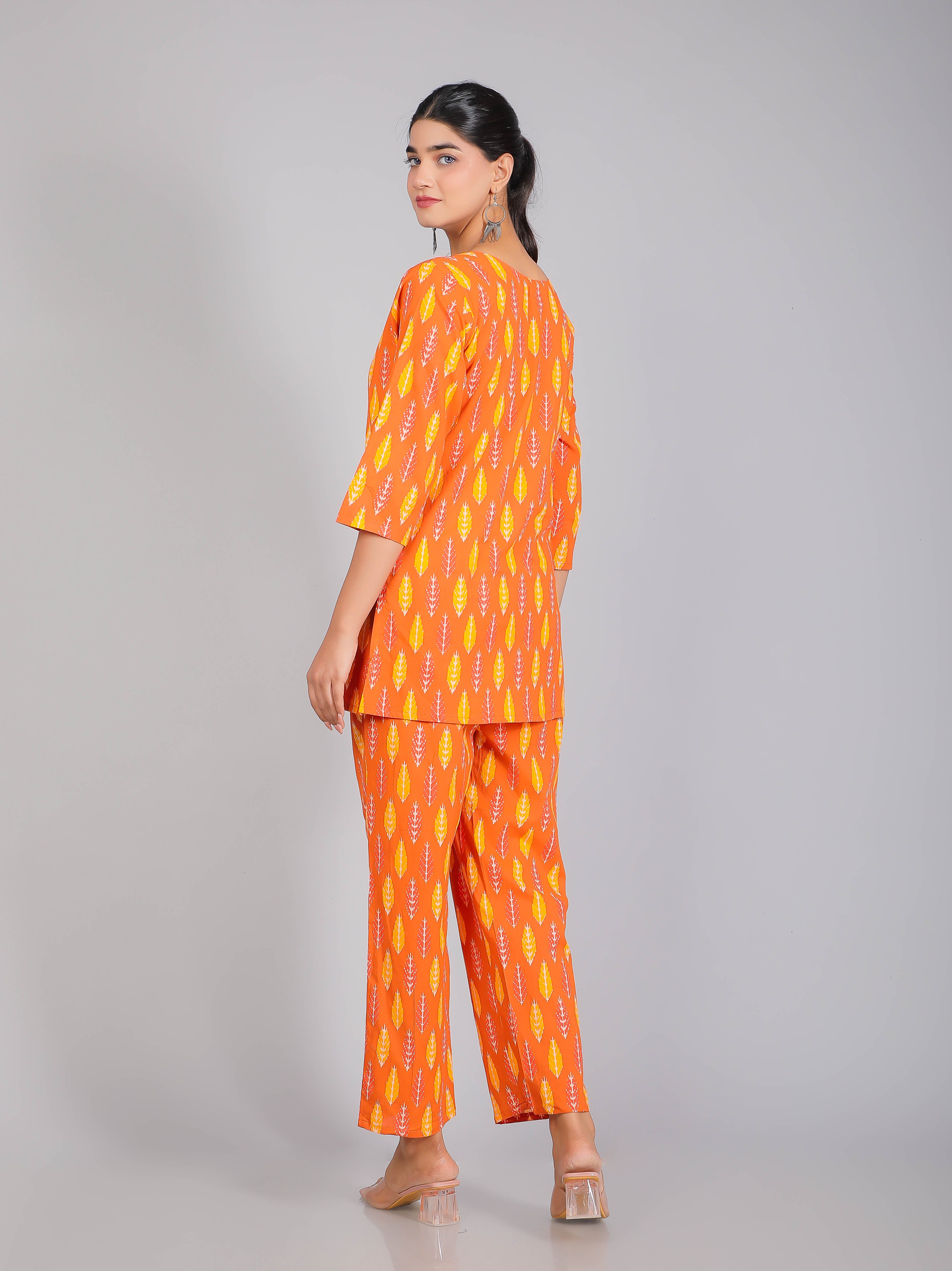 Rust Orange & Yellow Cotton Lounge Set for Women