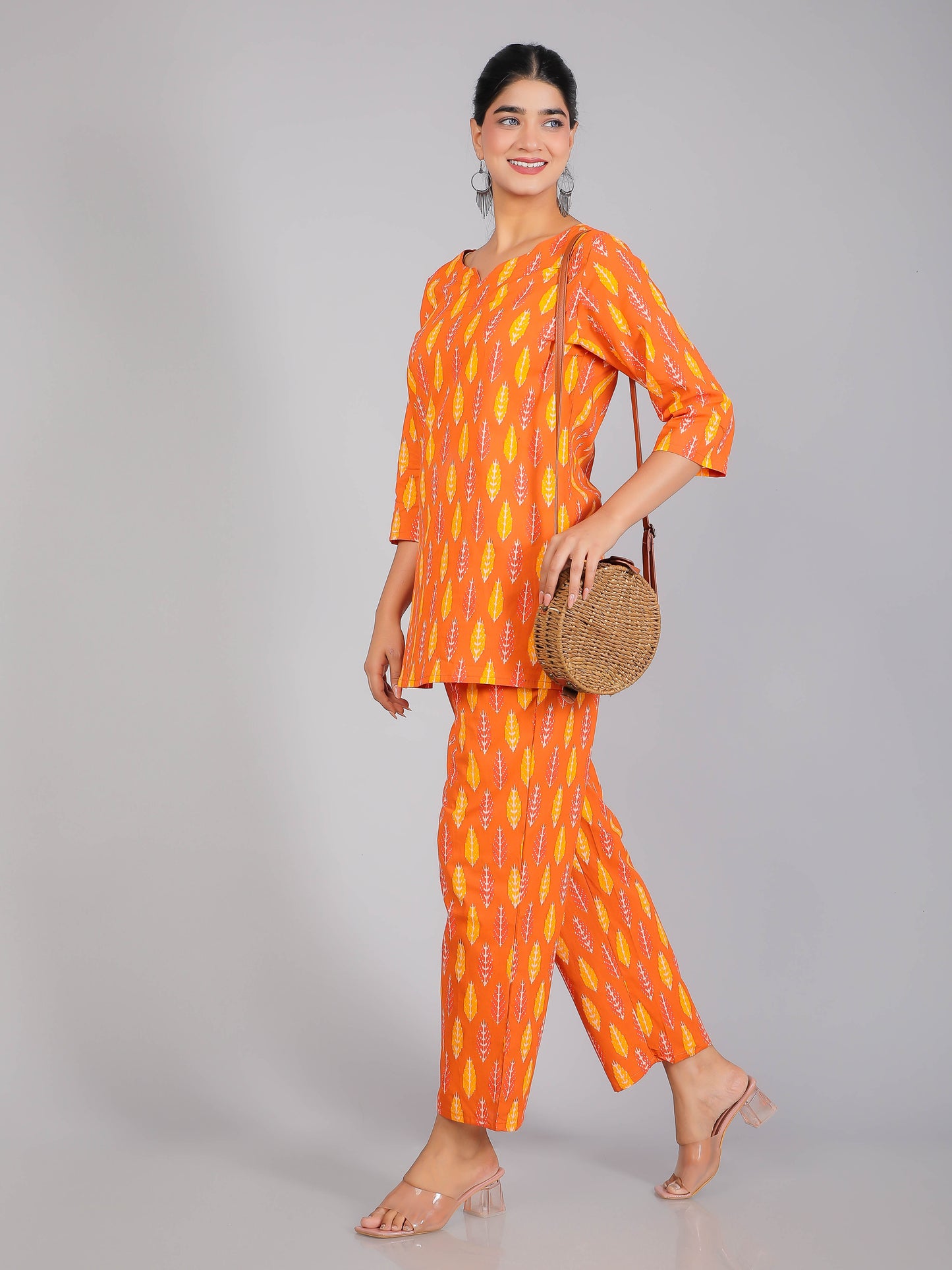 Rust Orange & Yellow Cotton Lounge Set for Women