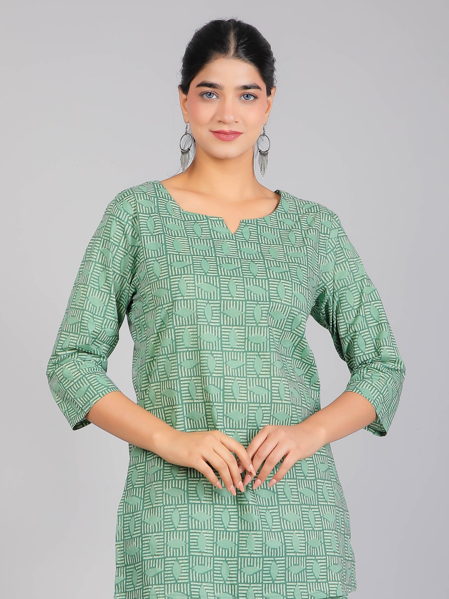 Abstract Print Green Cotton Lounge Set for Women