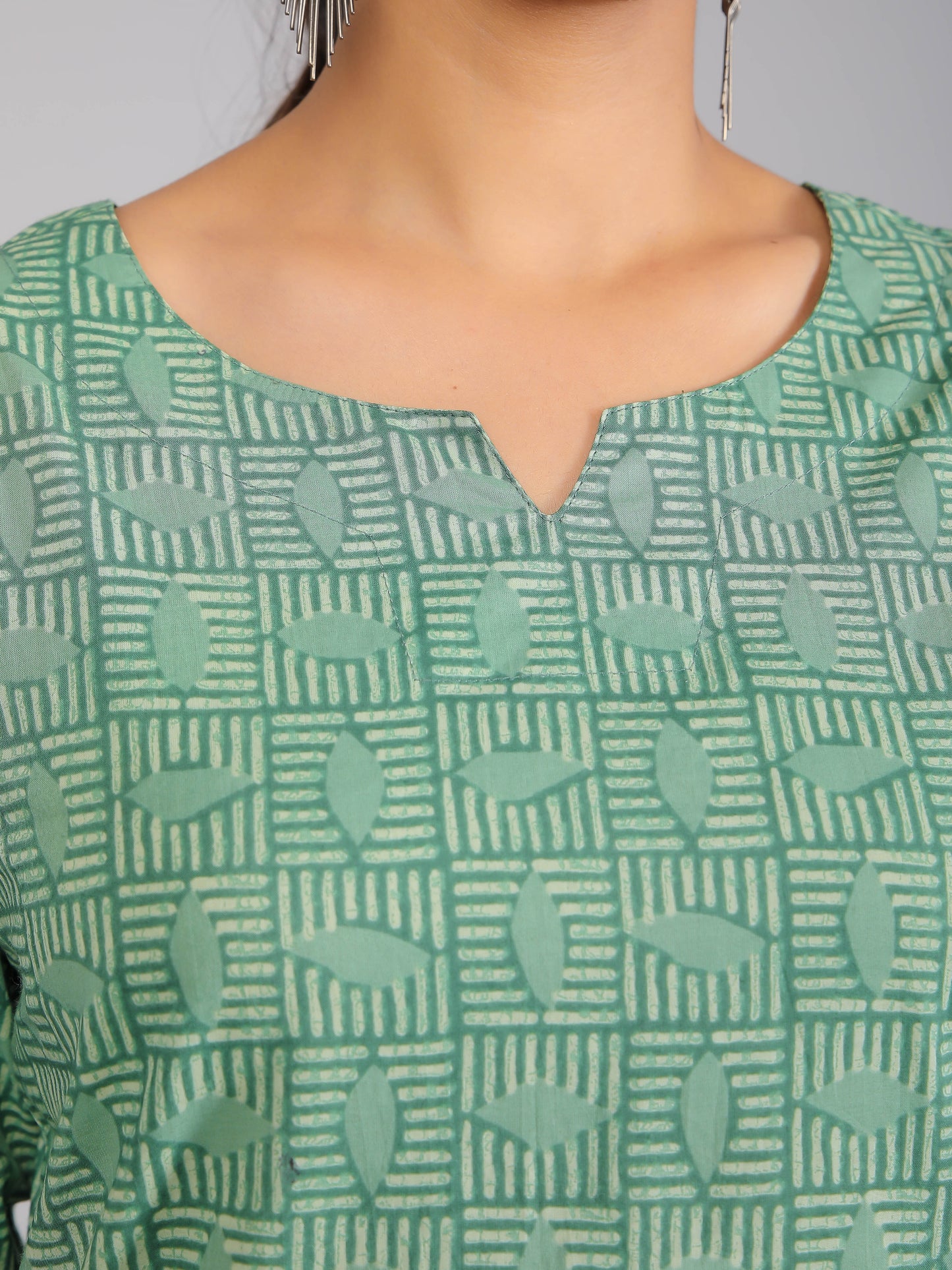 Abstract Print Green Cotton Lounge Set for Women