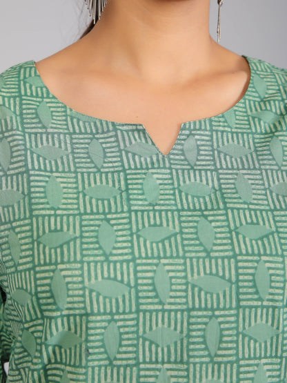 Abstract Print Green Cotton Lounge Set for Women
