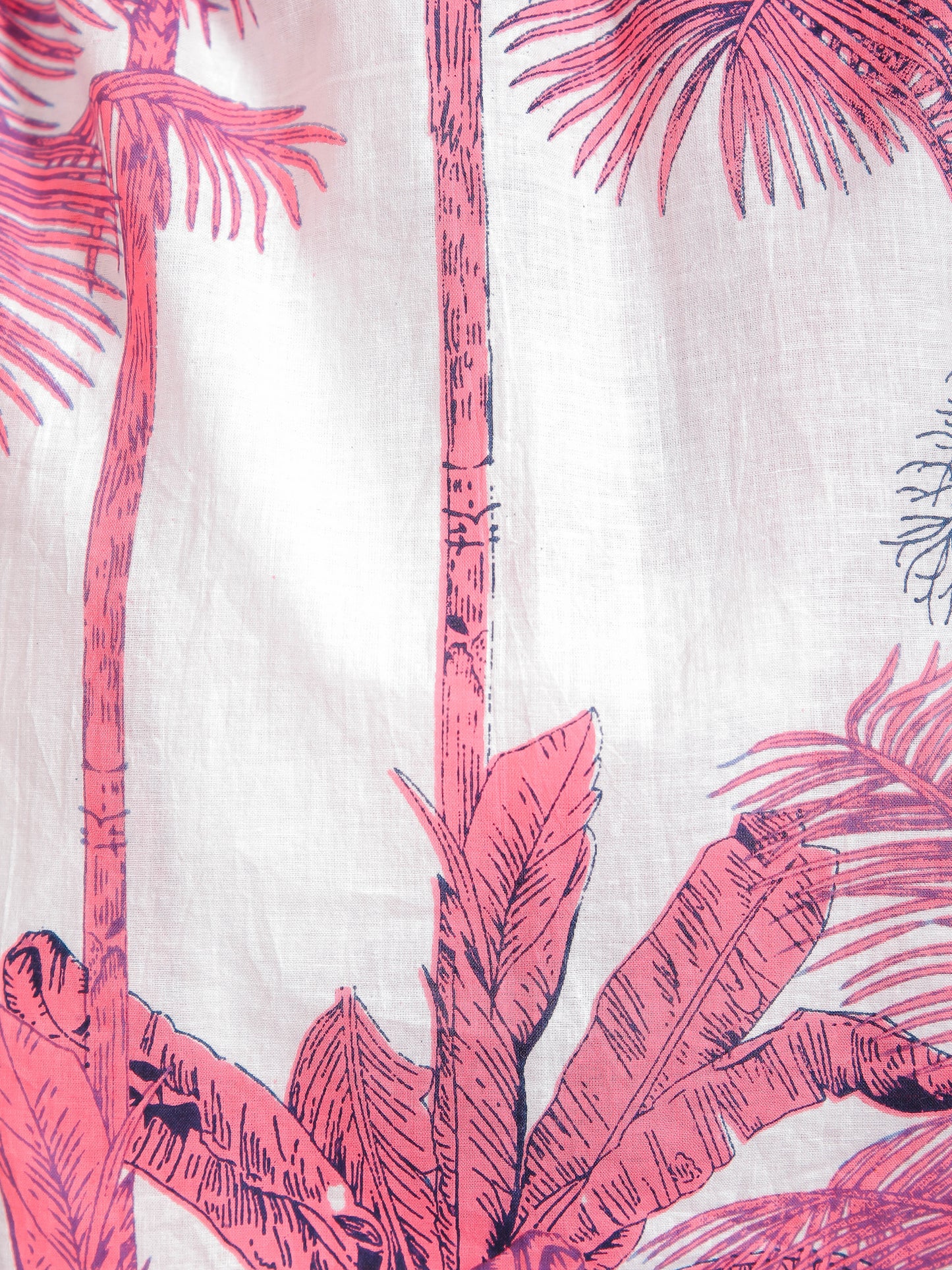 Tropical Pink Print on White Cotton Kaftan Top Pant Set