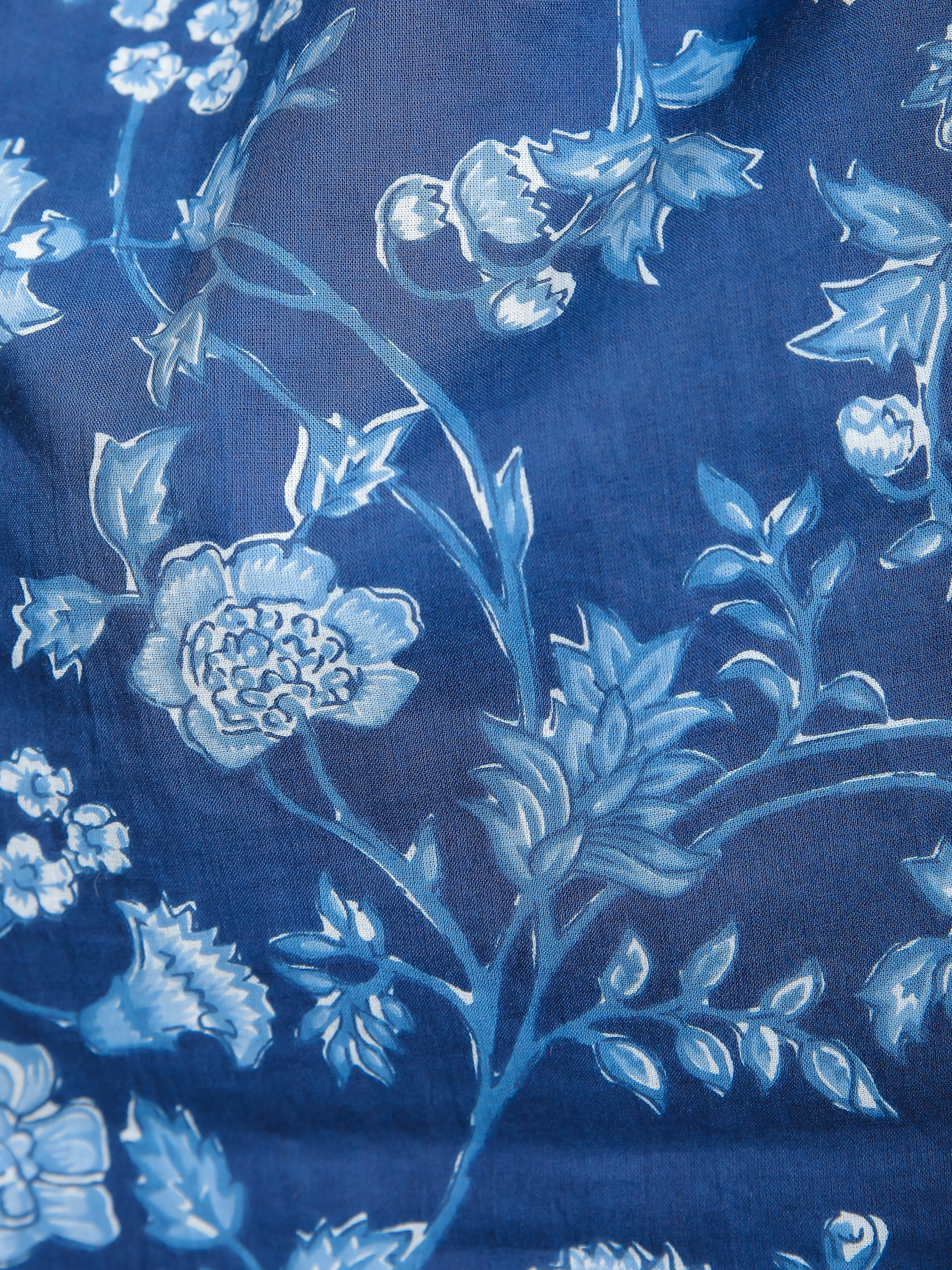Blue Floral Motifs on Blue Cotton Kaftan Top Pant Set