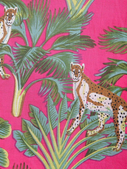 Tropical Green Print on Pink Cotton Kaftan Maxi Dress