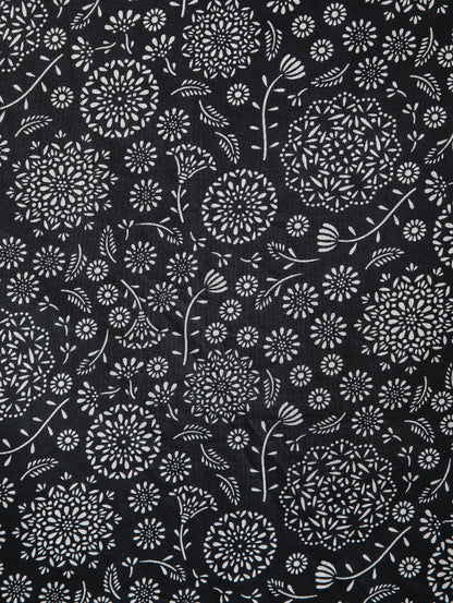 White & Black Abstract Print Cotton Kaftan Maxi Dress