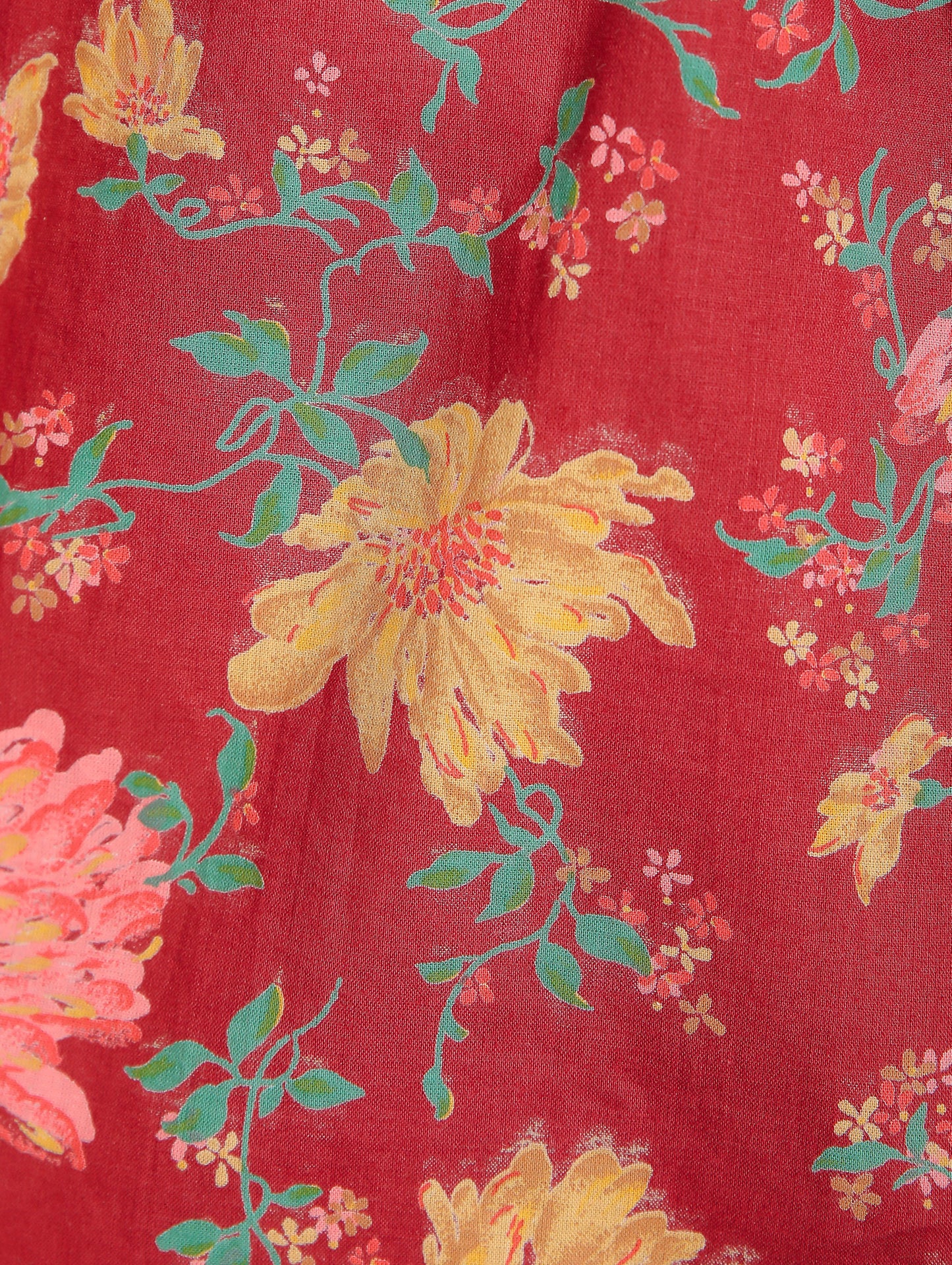 Floral Motifs on Maroon Cotton Kaftan Top Pant Set