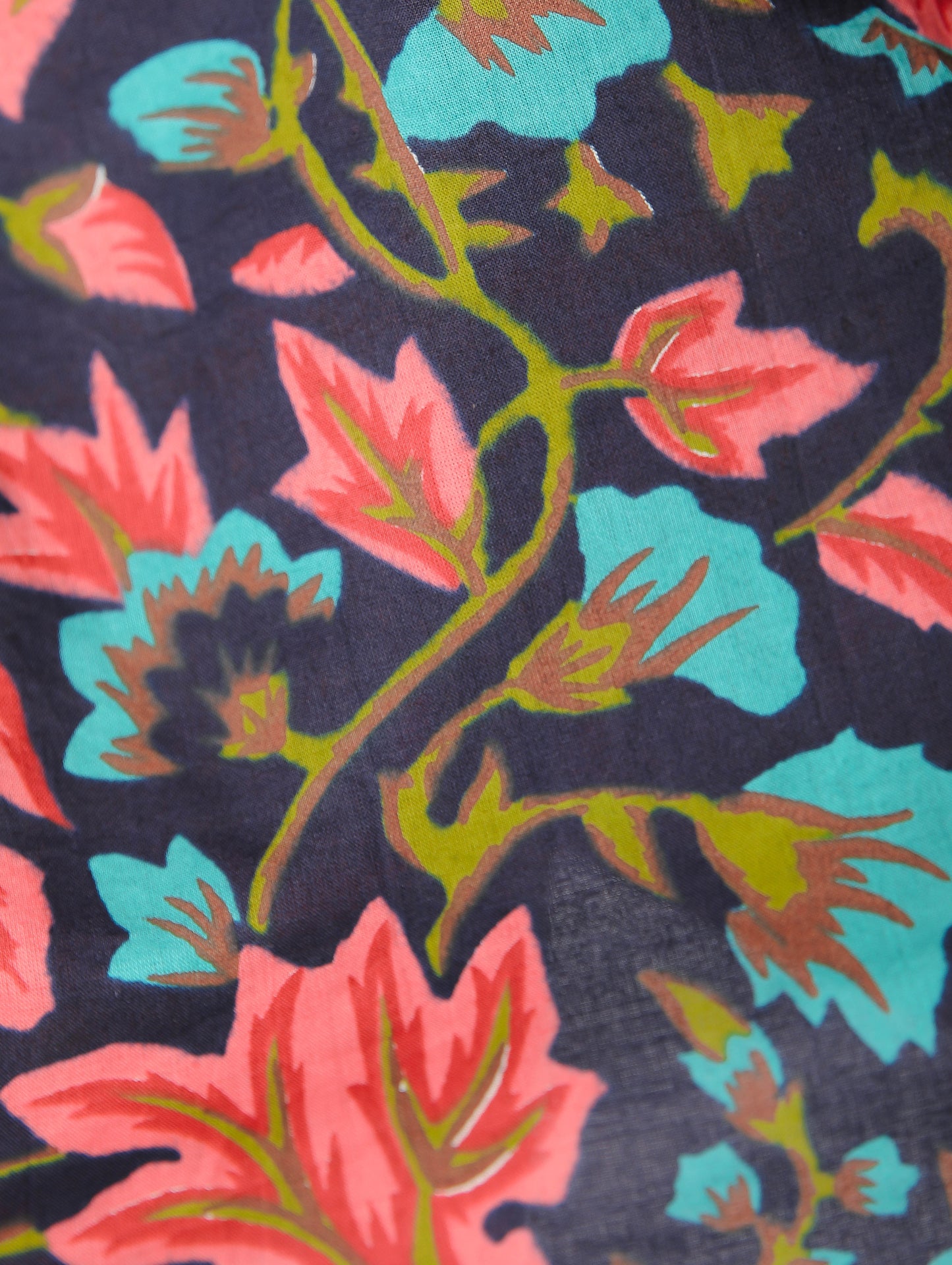 Floral Motifs on Black Cotton Kaftan Top Pant Set