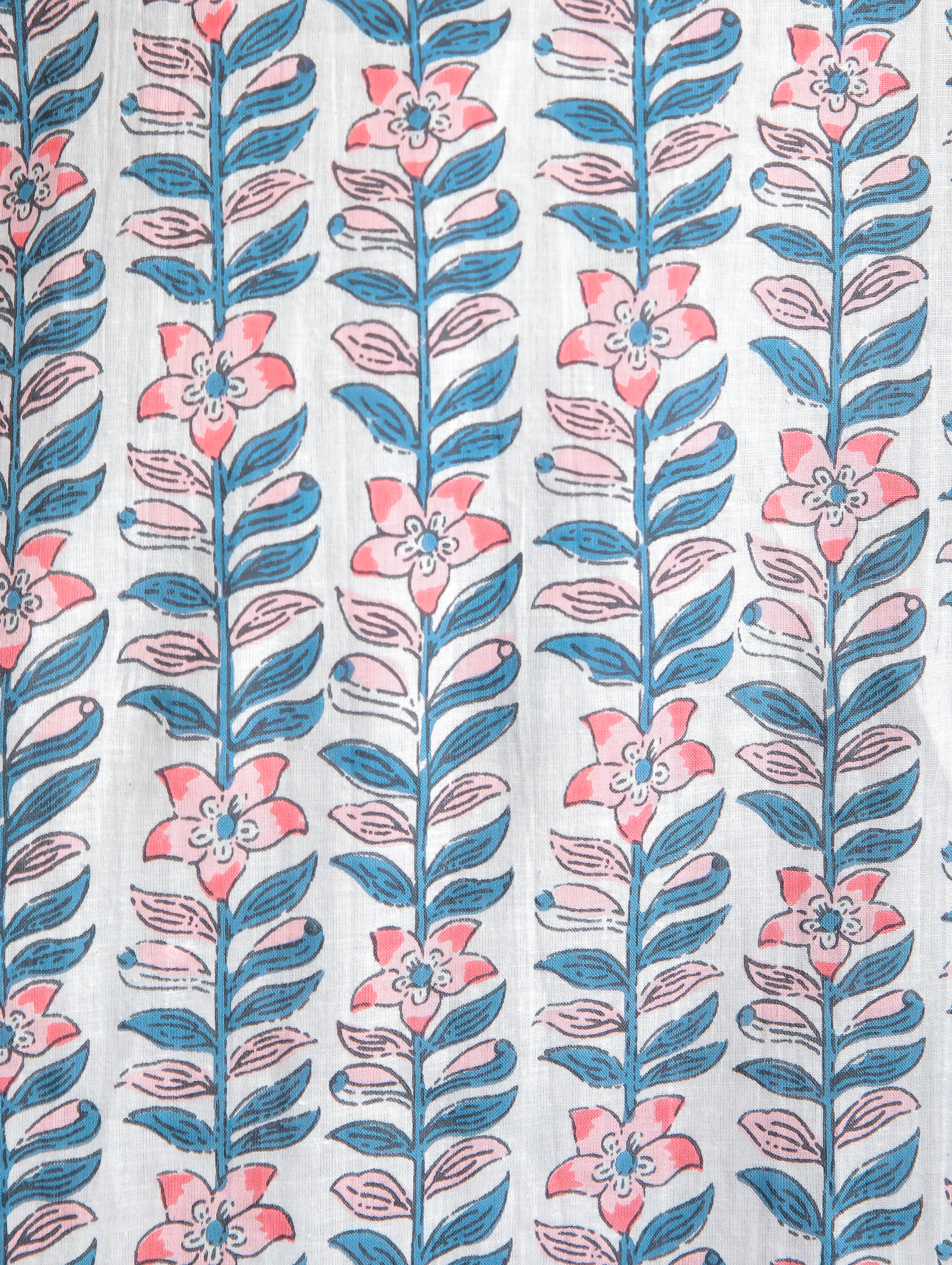 Pink & Blue Floral Motifs on White Cotton Lounge Set for Women