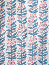 Pink & Blue Floral Motifs on White Cotton Lounge Set for Women