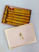 Diwali Gift Box with Banarasi Zari Table Runner, Set Of 6 Mats, 6 coaster & 2 laddoo candles