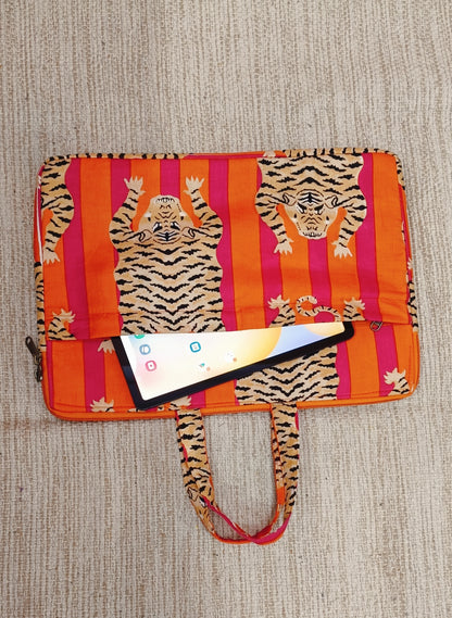 Laptop Bag with Handle -100% Cotton with handblock print and cushion support - 13-15 inches