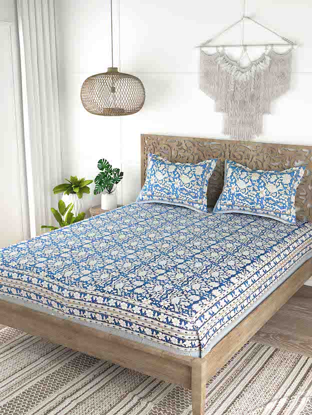 Cotton Double King Bedsheet with 2 Pillow Covers