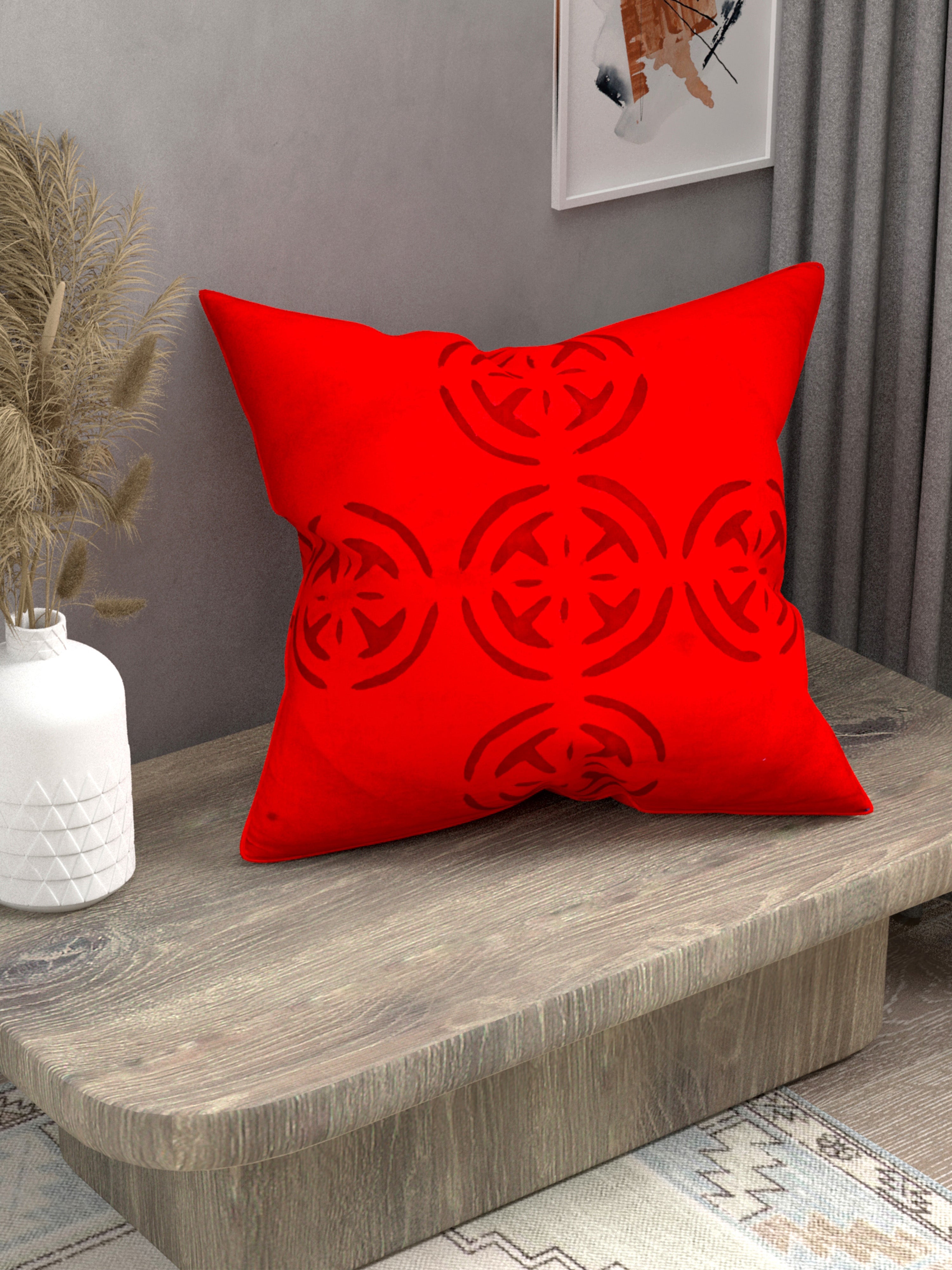 Handmade cotton applique work cushion cover - 16 X16 Inches