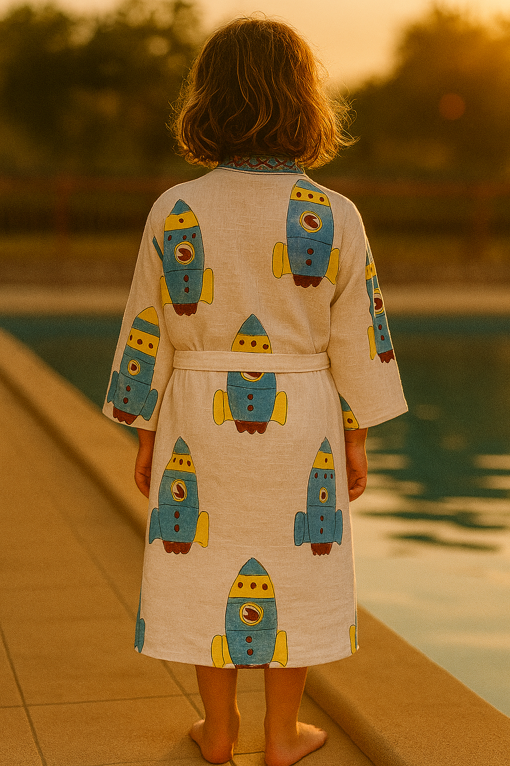 Handblock printed waffle cotton bathrobe for kids - 4-13 years old