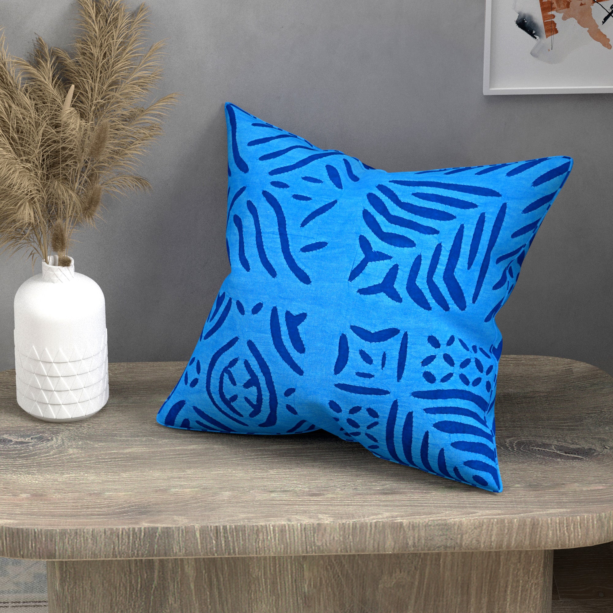 Handmade cotton applique work cushion cover - 16 X16 Inches