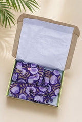 Gift Box With Handblock Print Cotton Robe Gift Set with Sleep Mask, Slippers & Headband