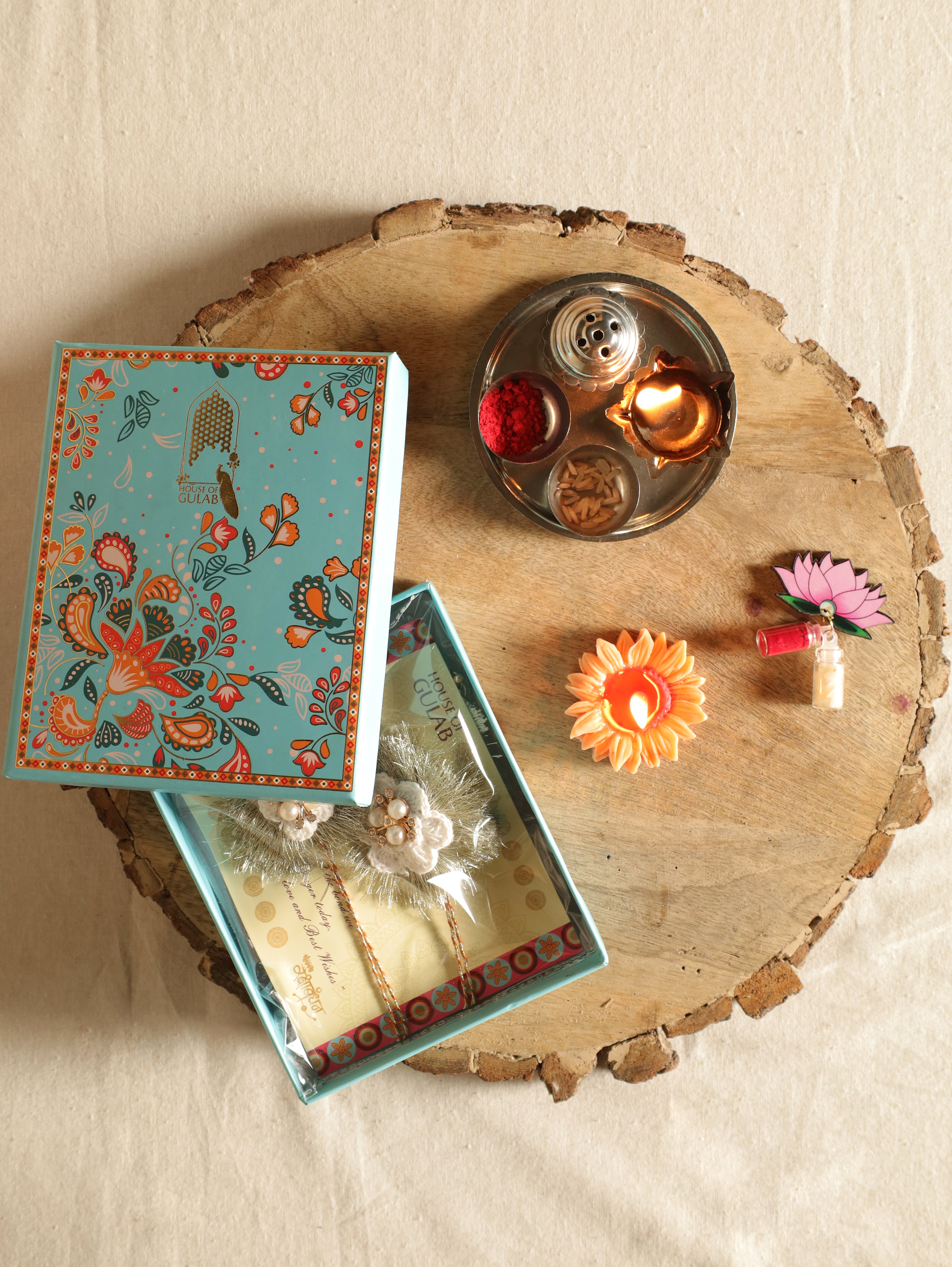 Premium Bhaiya-Bhabhi Rakhi Gift Box – Designer Rakhi Pair with Roli Chawal for Raksha Bandhan