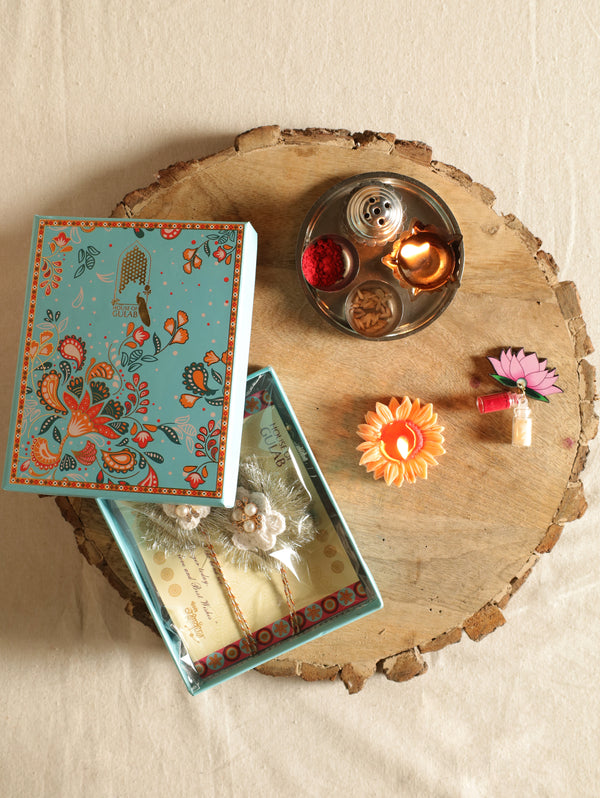 Premium Bhaiya-Bhabhi Rakhi Gift Box – Designer Rakhi Pair with Roli Chawal for Raksha Bandhan