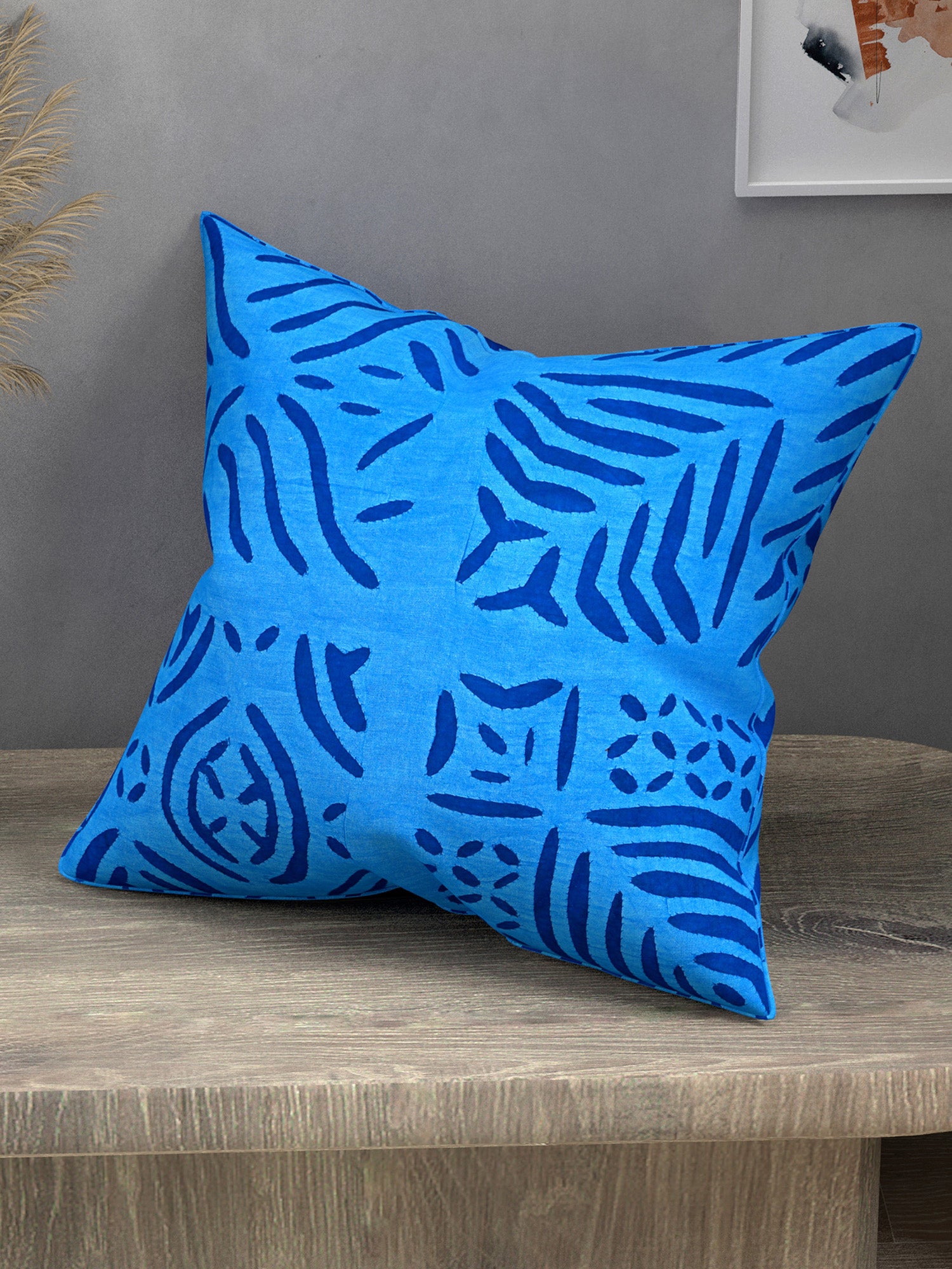 Handmade cotton applique work cushion cover - 16 X16 Inches