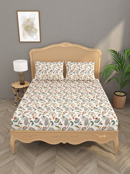 Floral print fitted Bedsheets with elastic, 2 pillow covers