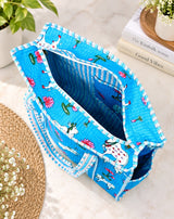 Handblock Printed Quilted Tote Bag with concealed zip ( 17x18x 6 inches)