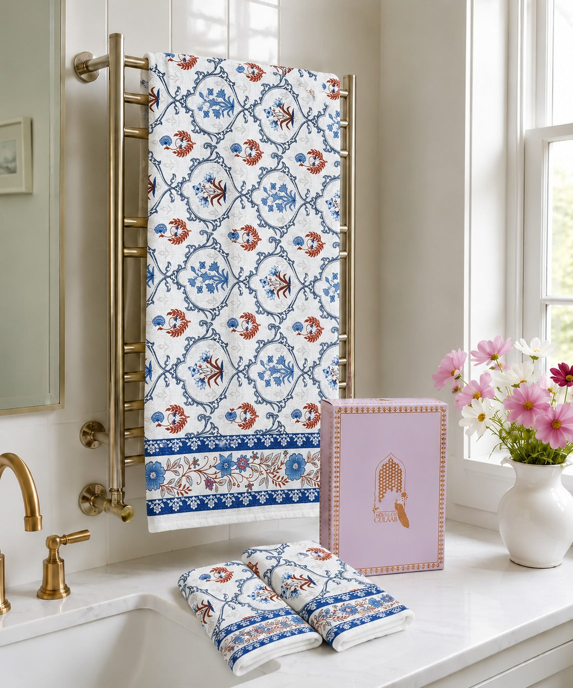 Diwali Gift Box His & Her Towel Gift Set - Handblock Printed Towels - 2 Bath + 4 Hand Towels in 2 designs