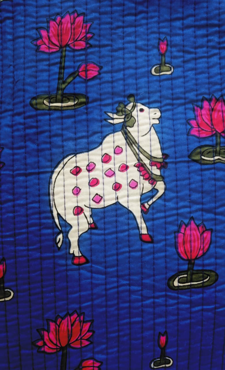 Handblock Printed Quilted Tote Bag with concealed zip ( 17x18x 6 inches)