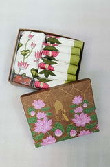 Diwali Gift Box with Handblock Printed Canvas Cotton Table Runner & Set Of 6 Mats, 2 laddoo candles