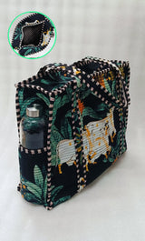 Handblock Printed Quilted Tote Bag with concealed zip ( 17x18x 6 inches)