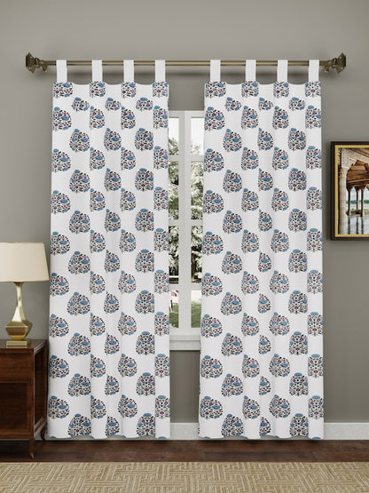 White & Blue Ethnic Motifs Door Curtain