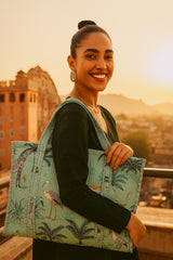 Handblock Printed Quilted Tote Bag without zip/button 17x18x 6 inches