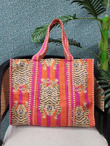 Handblock Printed Quilted Tote Bag without zip/button 17x18x 6 inches