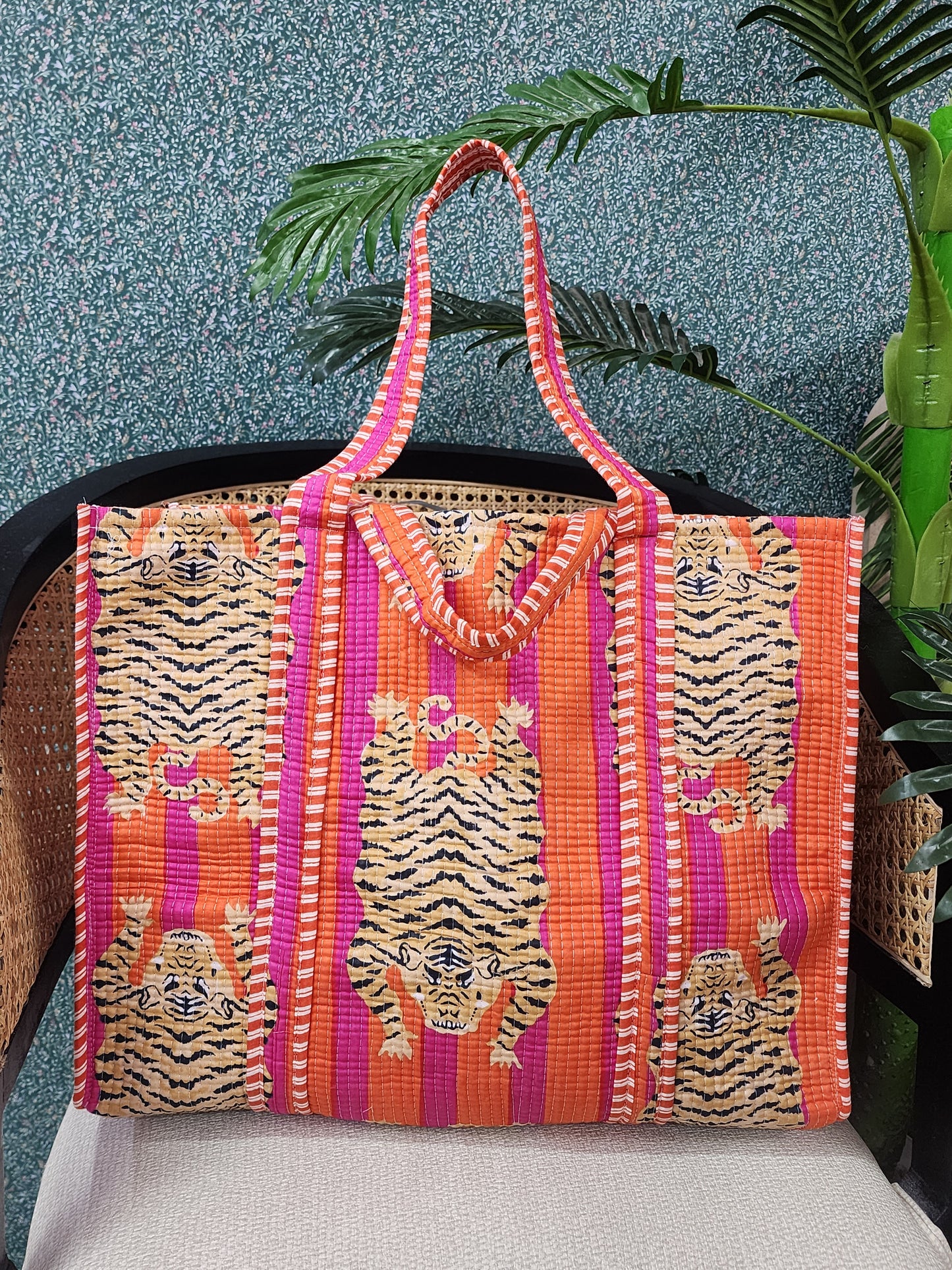 Handblock Printed Quilted Tote Bag without zip/button 17x18x 6 inches