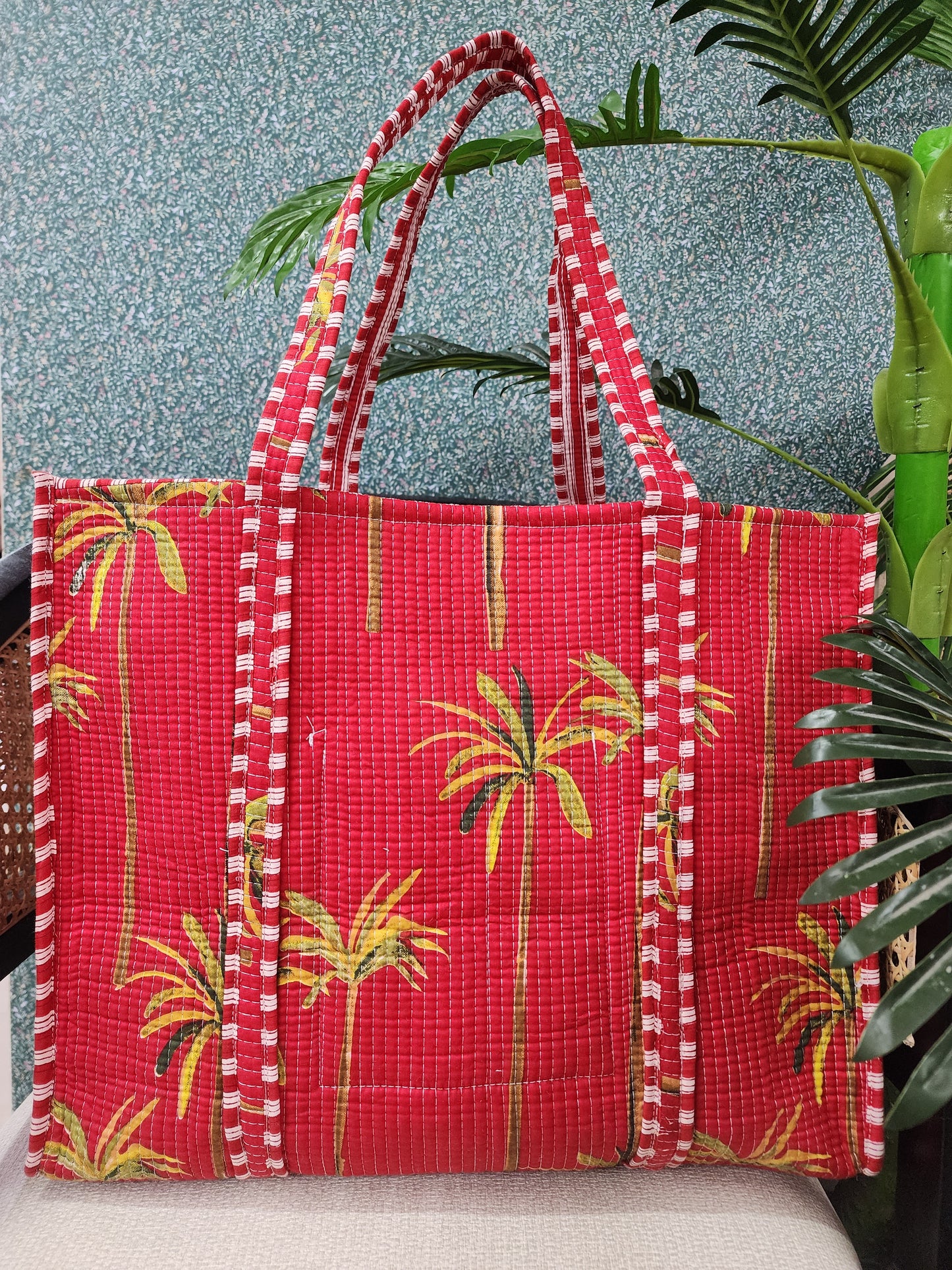 Handblock Printed Quilted Tote Bag without zip/button 17x18x 6 inches