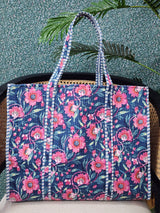 Handblock Printed Quilted Tote Bag without zip/button 17x18x 6 inches
