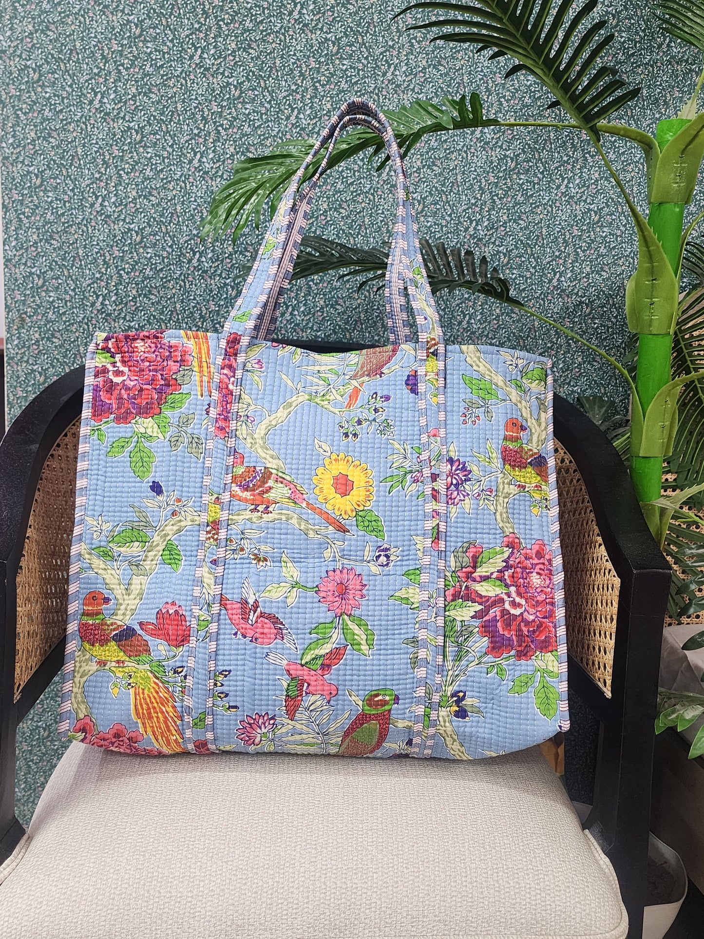 Handblock Printed Quilted Tote Bag without zip/button 17x18x 6 inches