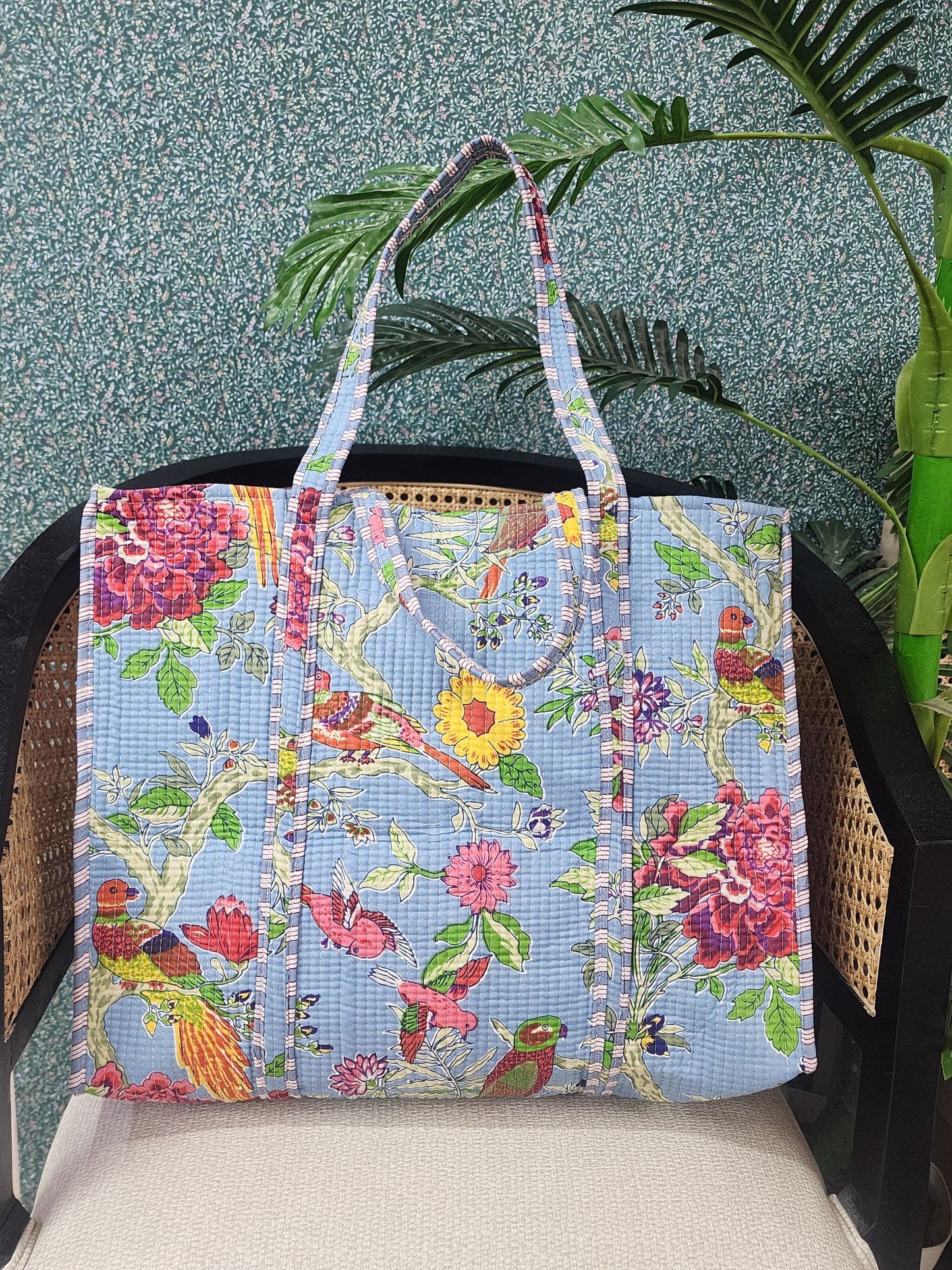 Handblock Printed Quilted Tote Bag without zip/button 17x18x 6 inches