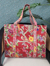 Handblock Printed Quilted Tote Bag without zip/button 17x18x 6 inches