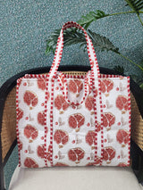 Handblock Printed Quilted Tote Bag without zip/button 17x18x 6 inches