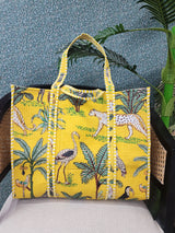 Handblock Printed Quilted Tote Bag without zip/button 17x18x 6 inches